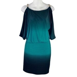 Xscape green black ombré bandage blouson split sleeve cocktail dress 10P VV7